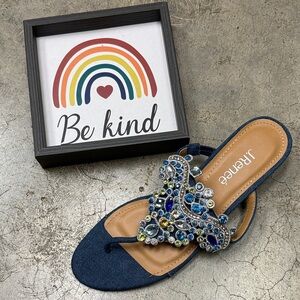 J.Renee Navy Sandals with Jewel Accents